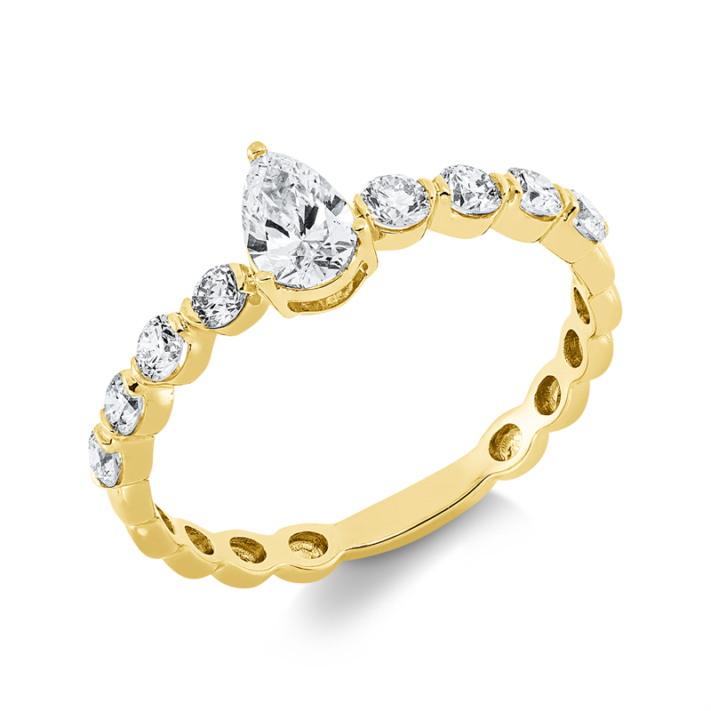 Ring 18 kt GG, 1 Tropfen 0,31 ct, TW-si, 8 Brill. 0,41 ct, TW-si