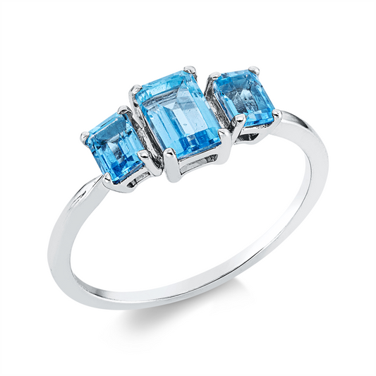 Ring 18 kt WG, 1 Topas 0,69 ct sky blue, 2 Topase 0,54 ct sky blue