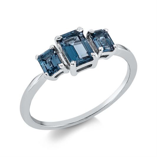 Ring 18 kt WG, 1 Topas 0,68 ct Lond. blue, 2 Topase 0,53 ct Lond. blue