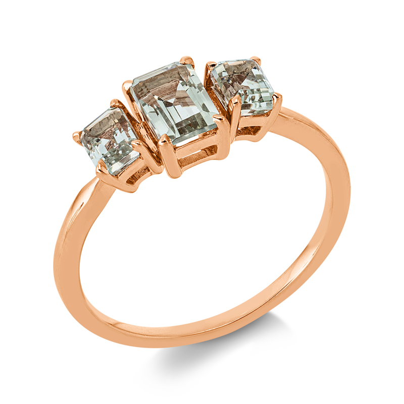 Ring 18 kt RG, 1 Amethyst 0,61 ct grün, 2 Amethyste 0,55 ct grün