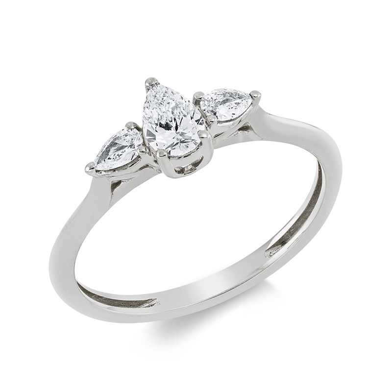 Ring 18 kt WG, 1 Tropfen 0,24 ct, TW-si, 2 Tropfen 0,14 ct, TW-si
