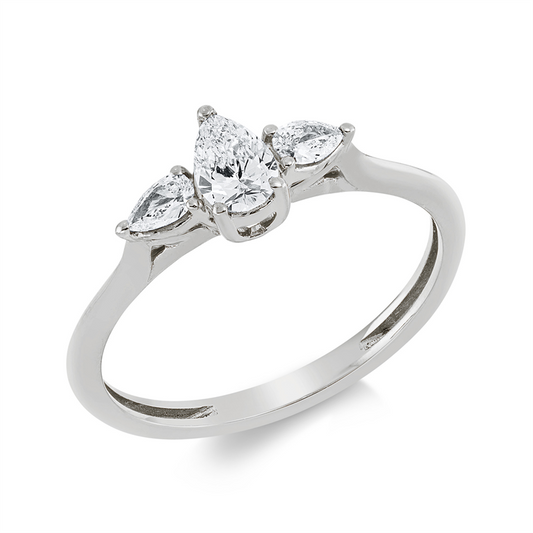 Ring 18 kt WG, 1 Tropfen 0,24 ct, TW-si, 2 Tropfen 0,14 ct, TW-si