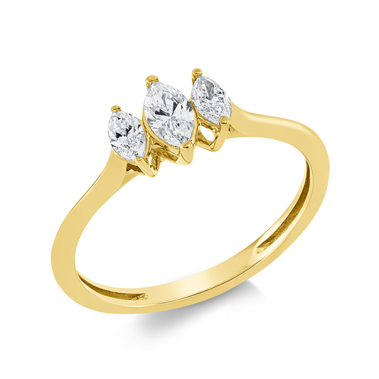 Ring 18 kt GG, 1 Nav. 0,19 ct, TW-si, 2 Nav. 0,13 ct, TW-si