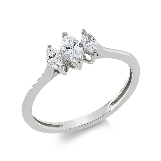 Ring 18 kt WG, 1 Nav. 0,20 ct, TW-si, 2 Nav. 0,13 ct, TW-si