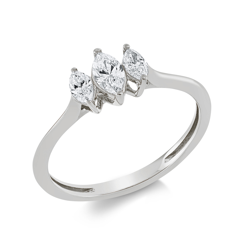 Ring 18 kt WG, 1 Nav. 0,19 ct, TW-si, 2 Nav. 0,19 ct, TW-si