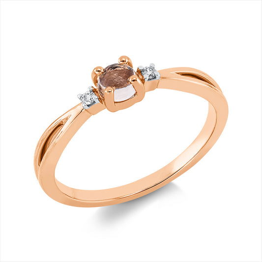 Ring 18 kt RG, Fassung rhodiniert, 2 Brill. 0,02 ct, TW-si, 1 Morganit 0,41 ct