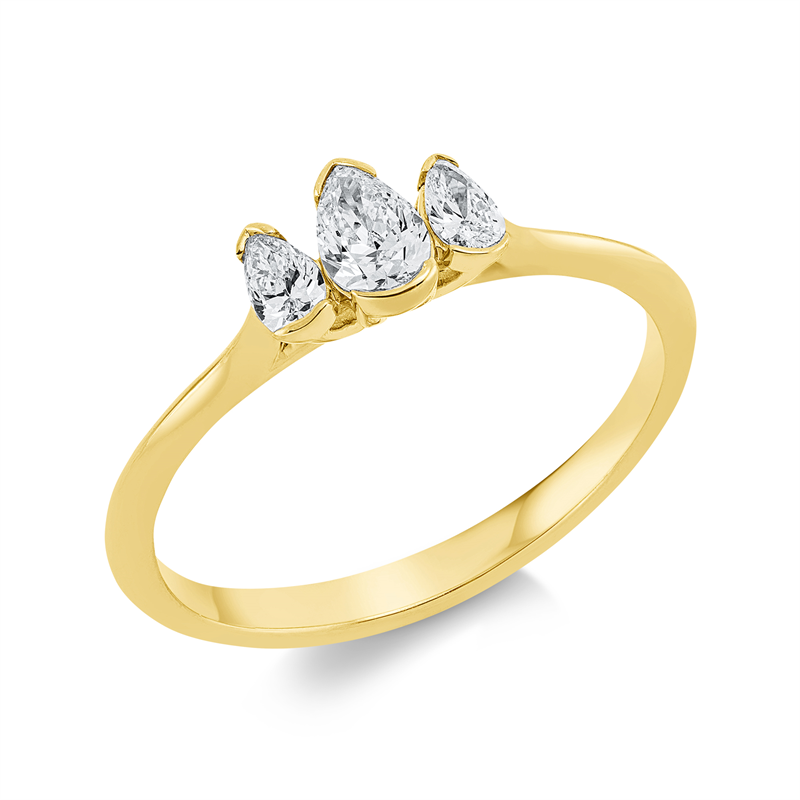 Ring 18 kt GG, 1 Tropfen 0,19 ct, TW-si, 2 Tropfen 0,15 ct, TW-si