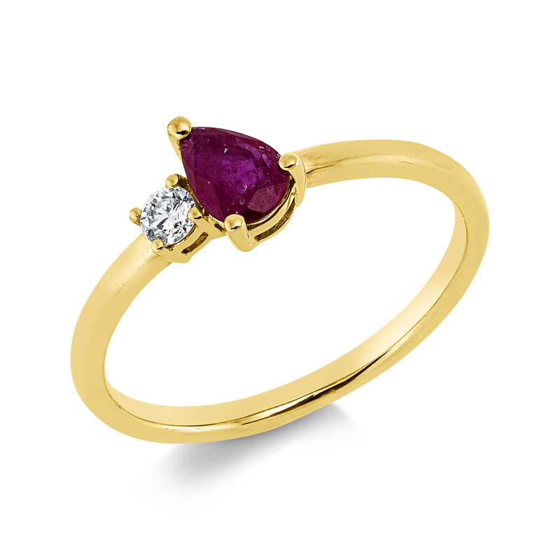 Ring 18 kt GG, 1 Brill. 0,08 ct, TW-si, 1 Rubin 0,50 ct rot