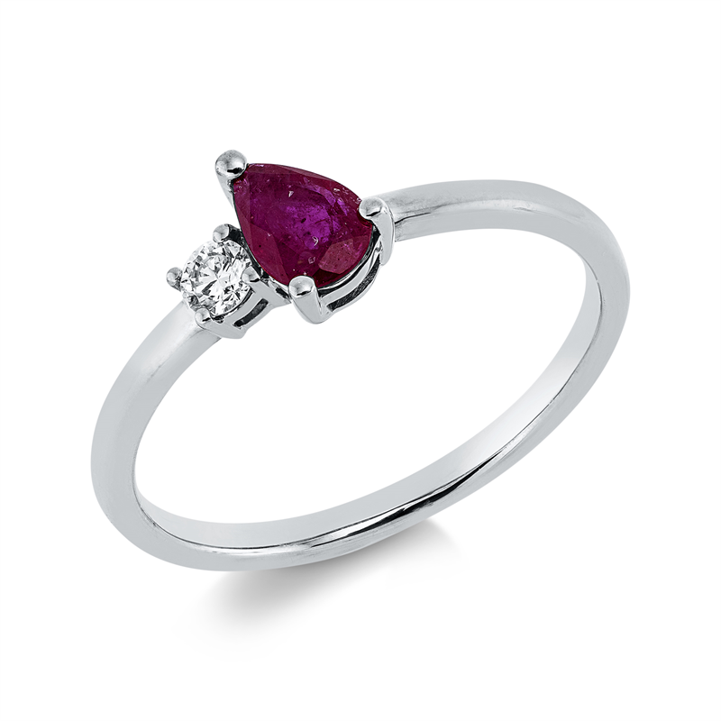 Ring 18 kt WG, 1 Brill. 0,09 ct, TW-si, 1 Rubin 0,38 ct rot