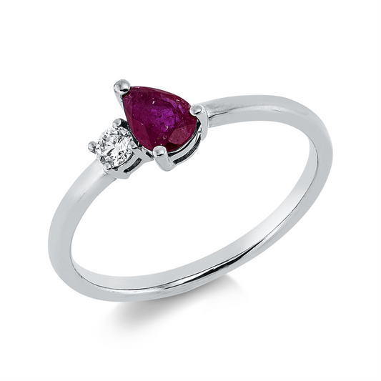 Ring 18 kt WG, 1 Brill. 0,08 ct, TW-si, 1 Rubin 0,47 ct rot