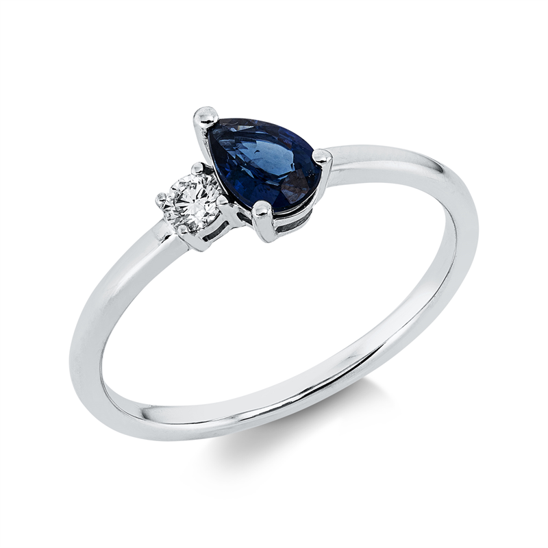 Ring 18 kt WG, 1 Brill. 0,08 ct, TW-si, 1 Saphir 0,48 ct blau