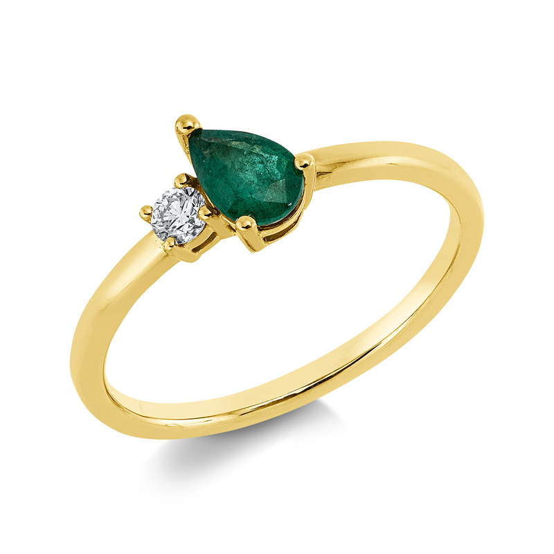 Ring 18 kt GG, 1 Brill. 0,08 ct, TW-si, 1 Smaragd 0,34 ct grün
