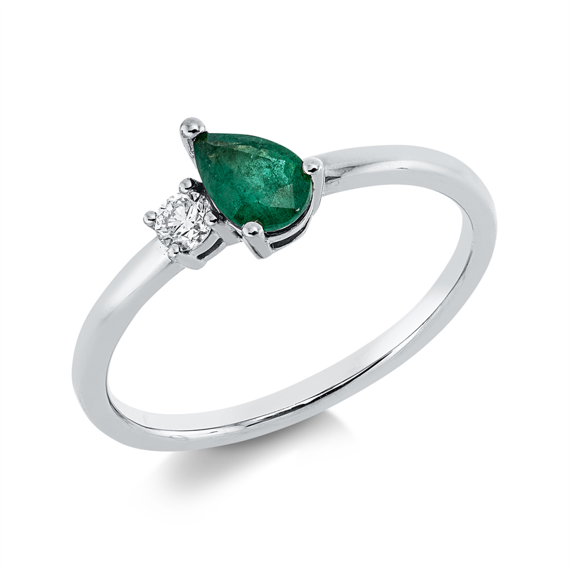 Ring 18 kt WG, 1 Brill. 0,08 ct, TW-si, 1 Smaragd 0,42 ct grün