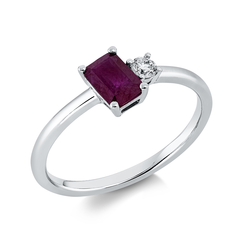 Ring 18 kt WG, 1 Brill. 0,08 ct, TW-si, 1 Rubin 0,70 ct rot