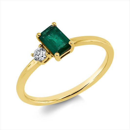 Ring 18 kt GG, 1 Brill. 0,08 ct, TW-si, 1 Smaragd 0,54 ct grün
