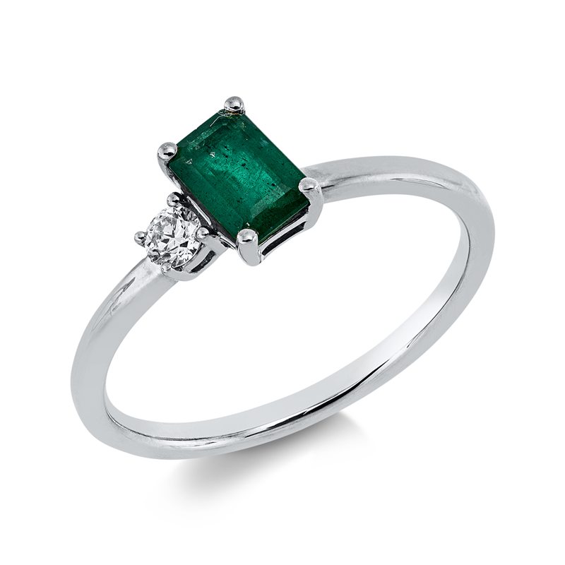 Ring 18 kt WG, 1 Brill. 0,08 ct, TW-si, 1 Smaragd 0,54 ct grün