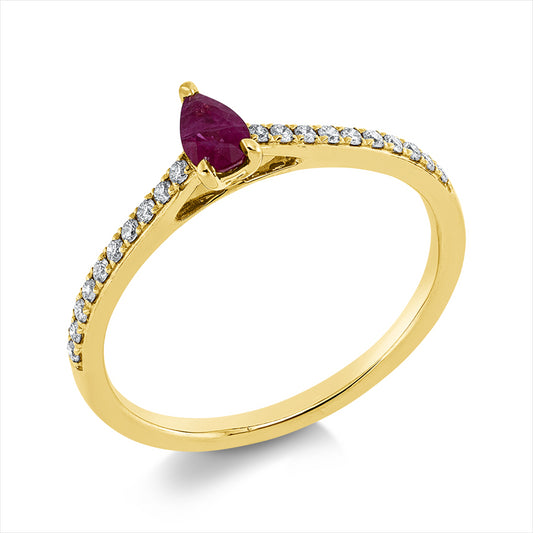Ring 18 kt GG, 20 Brill. 0,13 ct, TW-si, 1 Rubin 0,25 ct rot