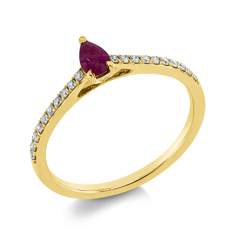 Ring 18 kt GG, 20 Brill. 0,13 ct, TW-si, 1 Rubin 0,25 ct rot