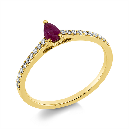 Ring 18 kt GG, 20 Brill. 0,13 ct, TW-si, 1 Rubin 0,25 ct rot