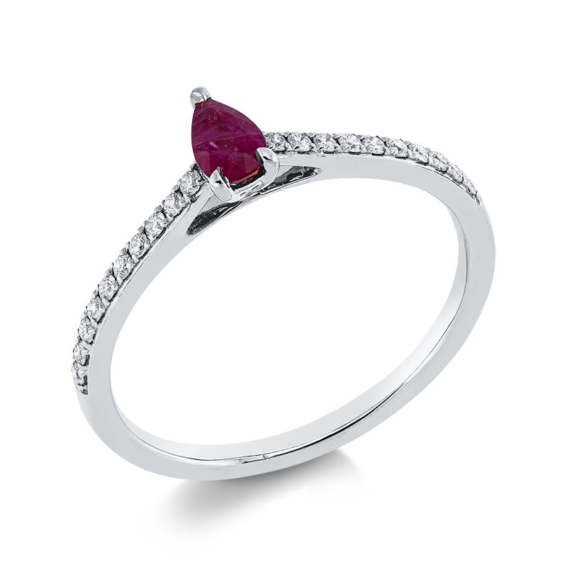 Ring 18 kt WG, 20 Brill. 0,13 ct, TW-si, 1 Rubin 0,25 ct rot