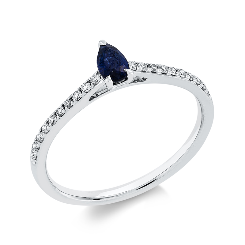 Ring 18 kt WG, 20 Brill. 0,14 ct, TW-si, 1 Saphir 0,27 ct blau