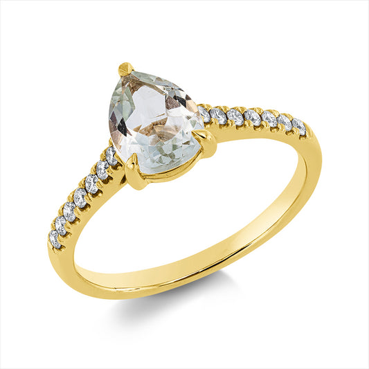 Ring 18 kt GG, 14 Brill. 0,15 ct, TW-si, 1 Amethyst 1,06 ct grün