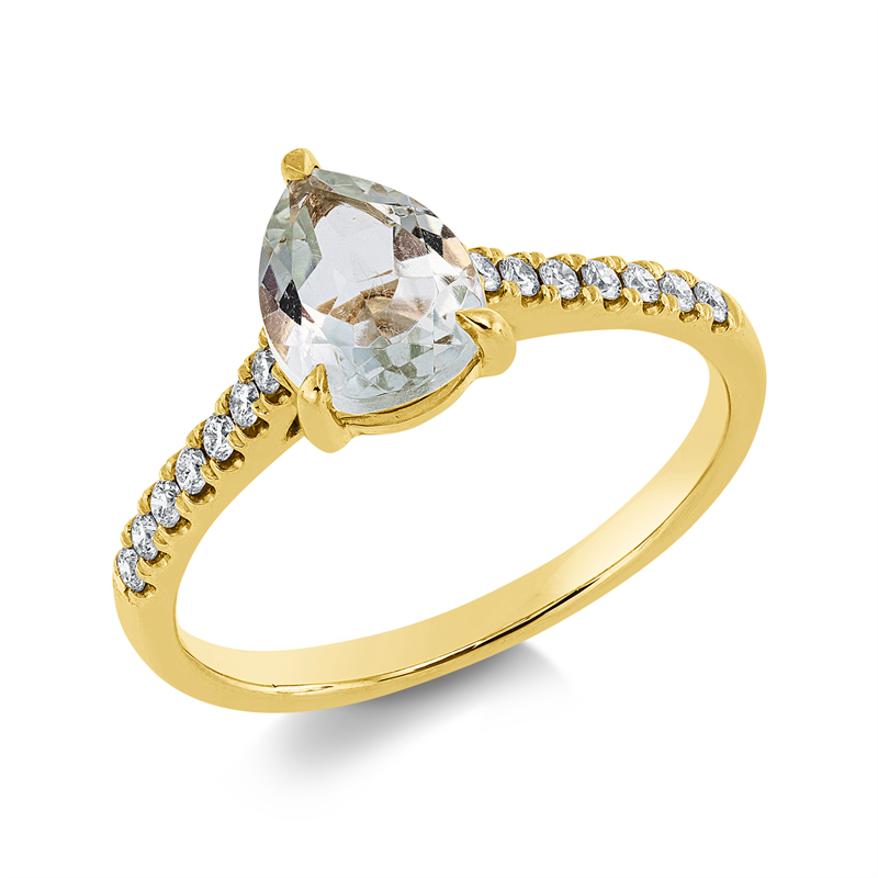 Ring 18 kt GG, 14 Brill. 0,15 ct, TW-si, 1 Amethyst 1,06 ct grün
