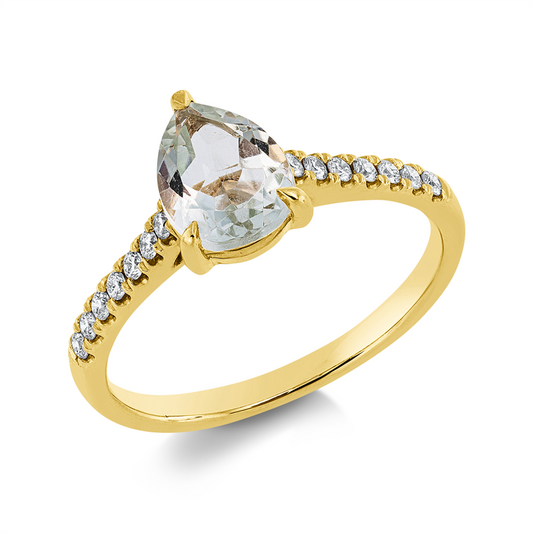 Ring 18 kt GG, 14 Brill. 0,15 ct, TW-si, 1 Amethyst 1,06 ct grün