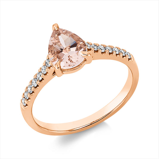 Ring 18 kt RG, 14 Brill. 0,15 ct, TW-si, 1 Morganit 0,92 ct rosa