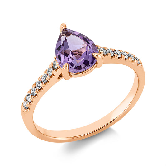 Ring 18 kt RG, 14 Brill. 0,15 ct, TW-si, 1 Amethyst 0,96 ct lila