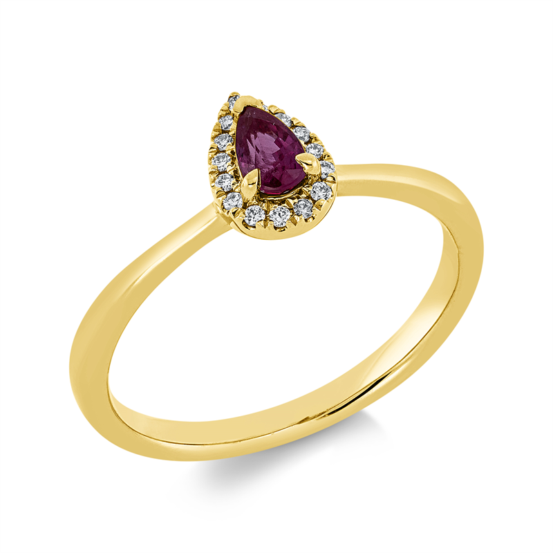 Ring 18 kt GG, 15 Brill. 0,06 ct, TW-si, 1 Rubin 0,25 ct rot