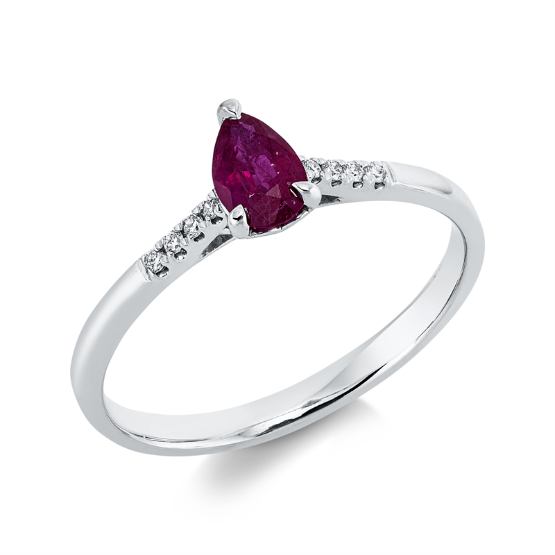 Ring 18 kt WG, 8 Brill. 0,04 ct, TW-si, 1 Rubin 0,39 ct rot