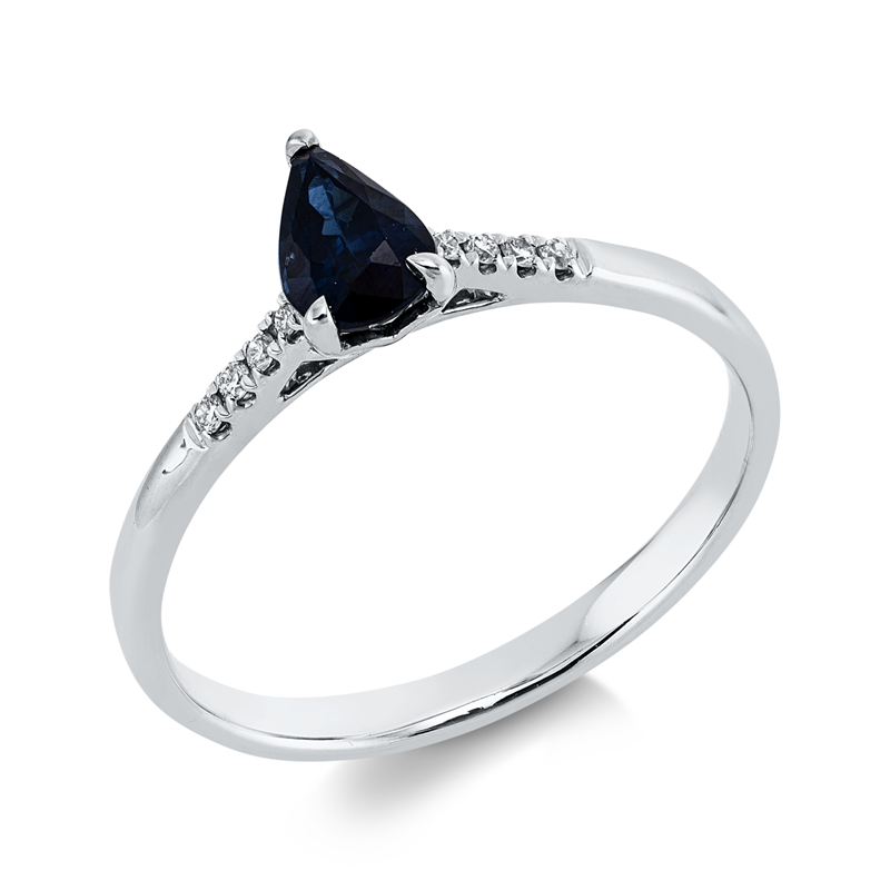 Ring 18 kt WG, 8 Brill. 0,04 ct, TW-si, 1 Saphir 0,53 ct blau