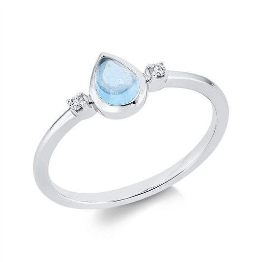 Ring 18 kt WG, 2 Brill. 0,03 ct, TW-si, 1 Topas 0,39 ct sky blue