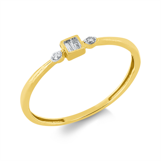 Ring 18 kt GG, Fassung rhodiniert, 2 Brill. 0,02 ct, TW-si, 2 Trap. 0,05 ct, TW-si