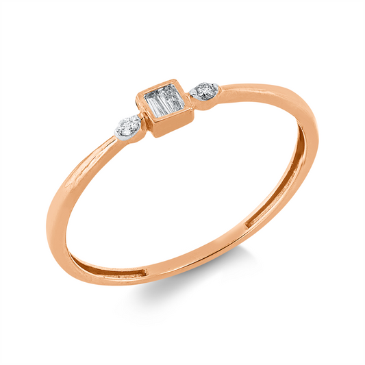 Ring 18 kt RG, Fassung rhodiniert, 2 Trap. 0,06 ct, TW-si, 2 Brill. 0,02 ct, TW-si