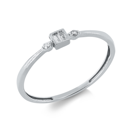 Ring 18 kt WG, 2 Bag. 0,05 ct, TW-si, 2 Brill. 0,02 ct, TW-si