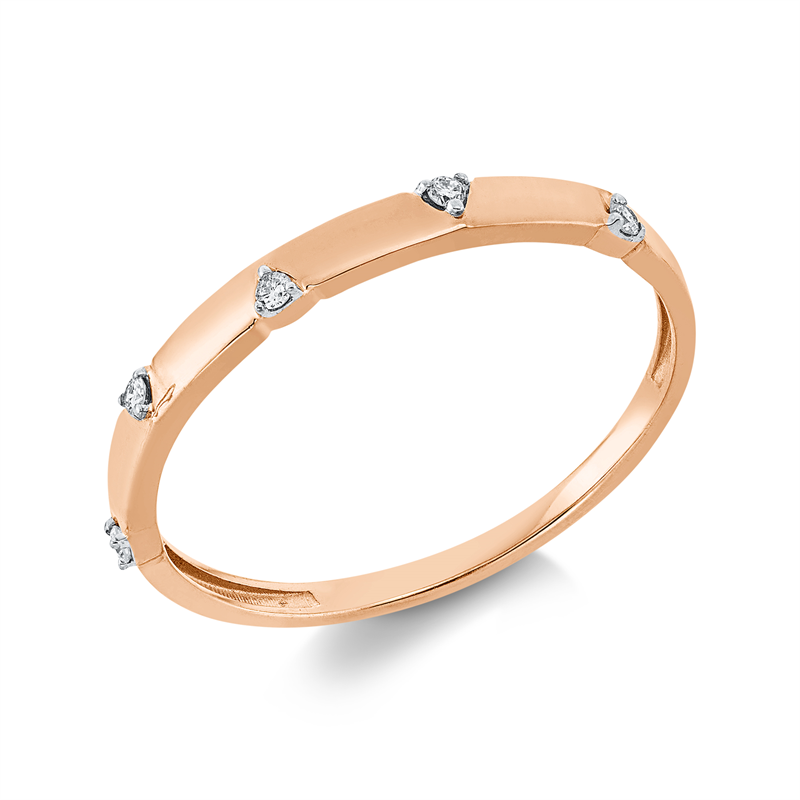 Ring 18 kt RG, Fassung rhodiniert, 5 Brill. 0,05 ct, TW-si