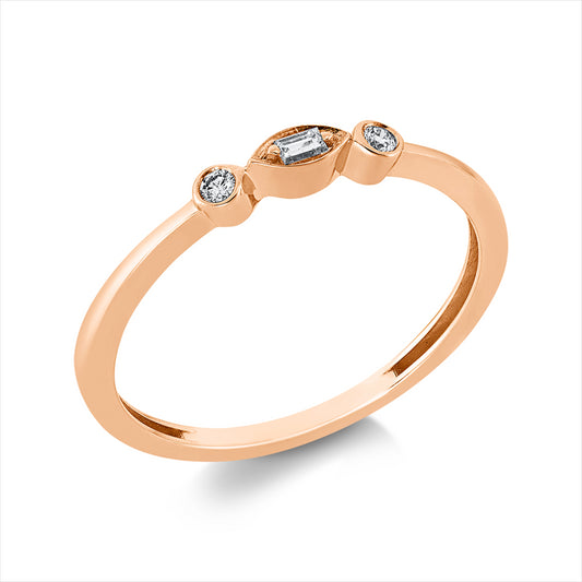 Ring 18 kt RG, Fassung rhodiniert, 1 Nav. 0,03 ct, TW-si, 2 Brill. 0,04 ct, TW-si