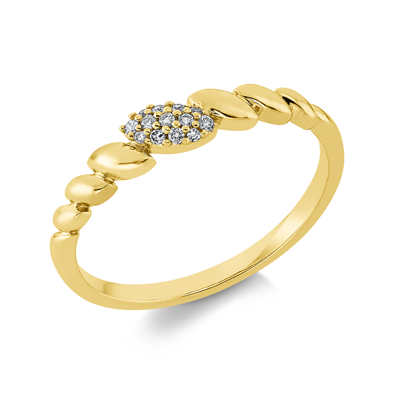 Ring 18 kt GG, Fassung rhodiniert, 13 Brill. 0,06 ct, TW-si