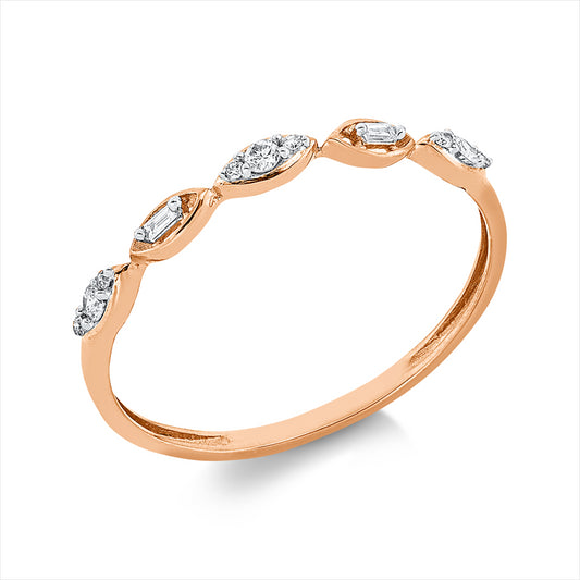 Ring 18 kt RG, Fassung rhodiniert, 2 Bag. 0,02 ct, TW-si, 9 Brill. 0,07 ct, TW-si