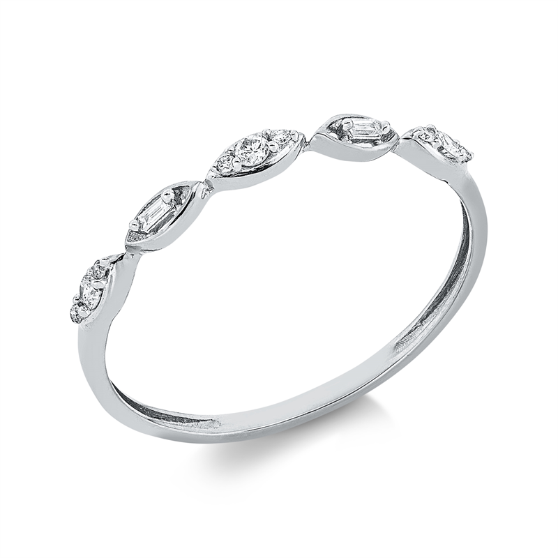 Ring 18 kt WG, 2 Bag. 0,02 ct, TW-si, 9 Brill. 0,07 ct, TW-si