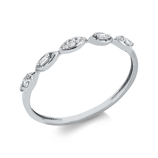 Ring 18 kt WG, 2 Bag. 0,02 ct, TW-si, 9 Brill. 0,07 ct, TW-si