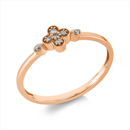 Ring 18 kt RG, Fassung rhodiniert, 7 Brill. 0,06 ct, TW-si