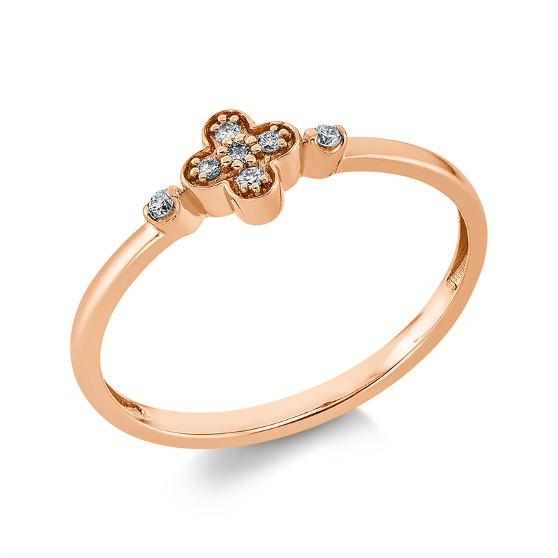 Ring 18 kt RG, Fassung rhodiniert, 7 Brill. 0,06 ct, TW-si