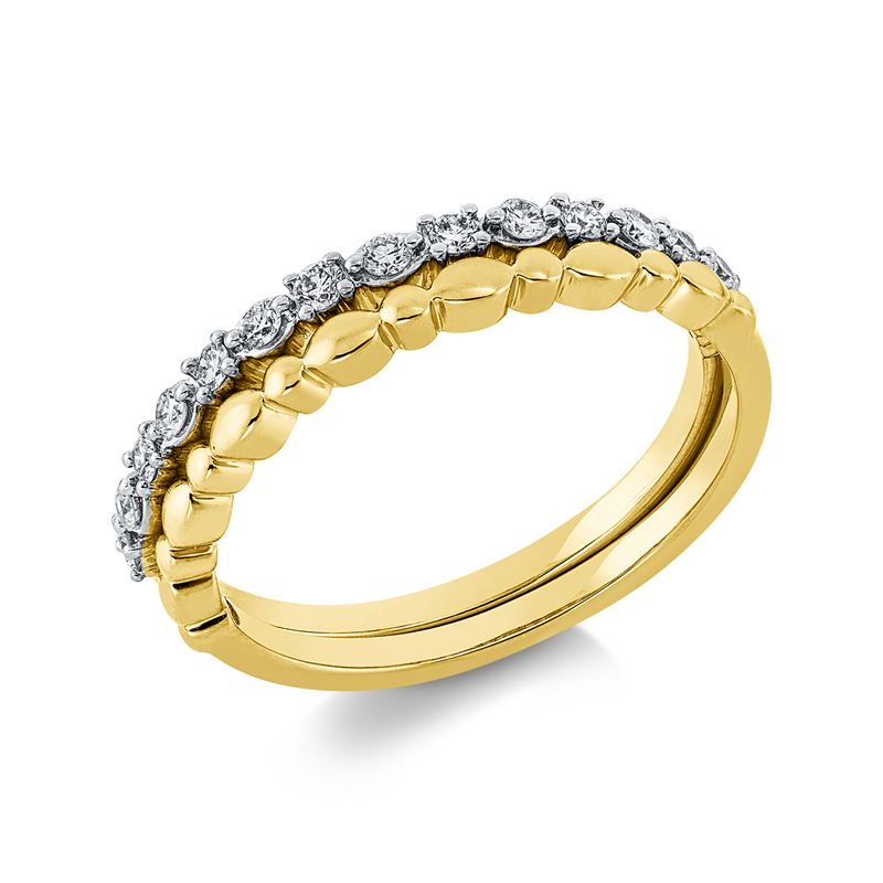 Ring 18 kt GG, Fassung rhodiniert, 15 Brill. 0,27 ct, TW-si