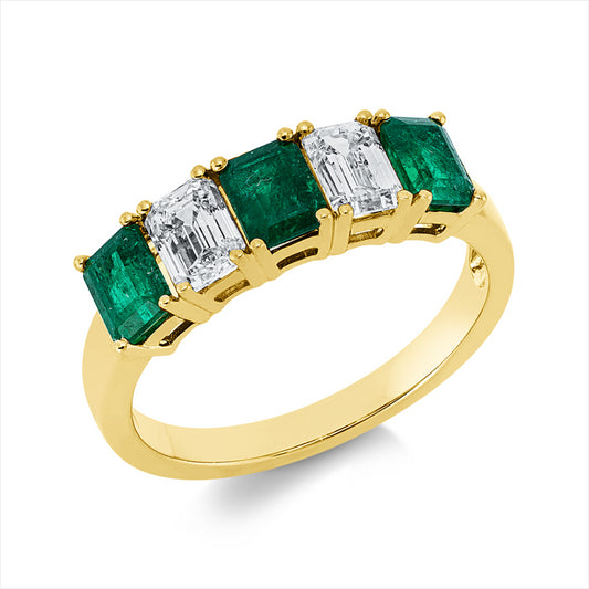 Ring 18 kt GG, 2 Sm.schliff 0,86 ct, TW-si, 3 Smaragde 1,12 ct grün