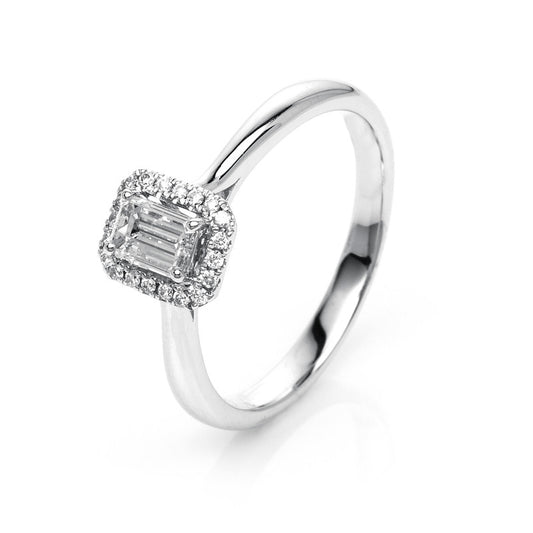 Ring 18 kt WG, 1 Sm.schliff 0,51 ct, TW-si, 24 Brill. 0,10 ct, TW-si