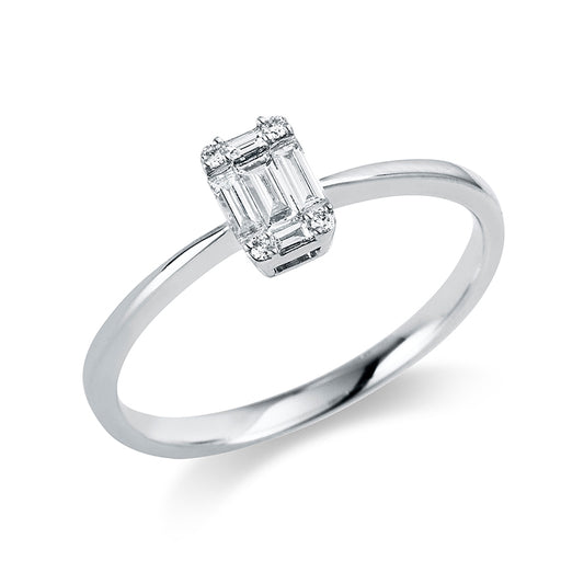 Ring 18 kt WG, 4 Brill. 0,03 ct, TW-si, 5 Bag. 0,16 ct, TW-vsi