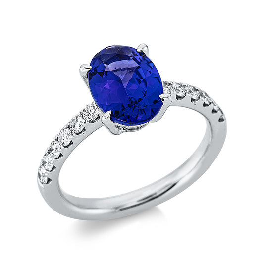Ring 18 kt WG, 12 Brill. 0,41 ct, TW-si, 1 Tansanit 3,40 ct blau